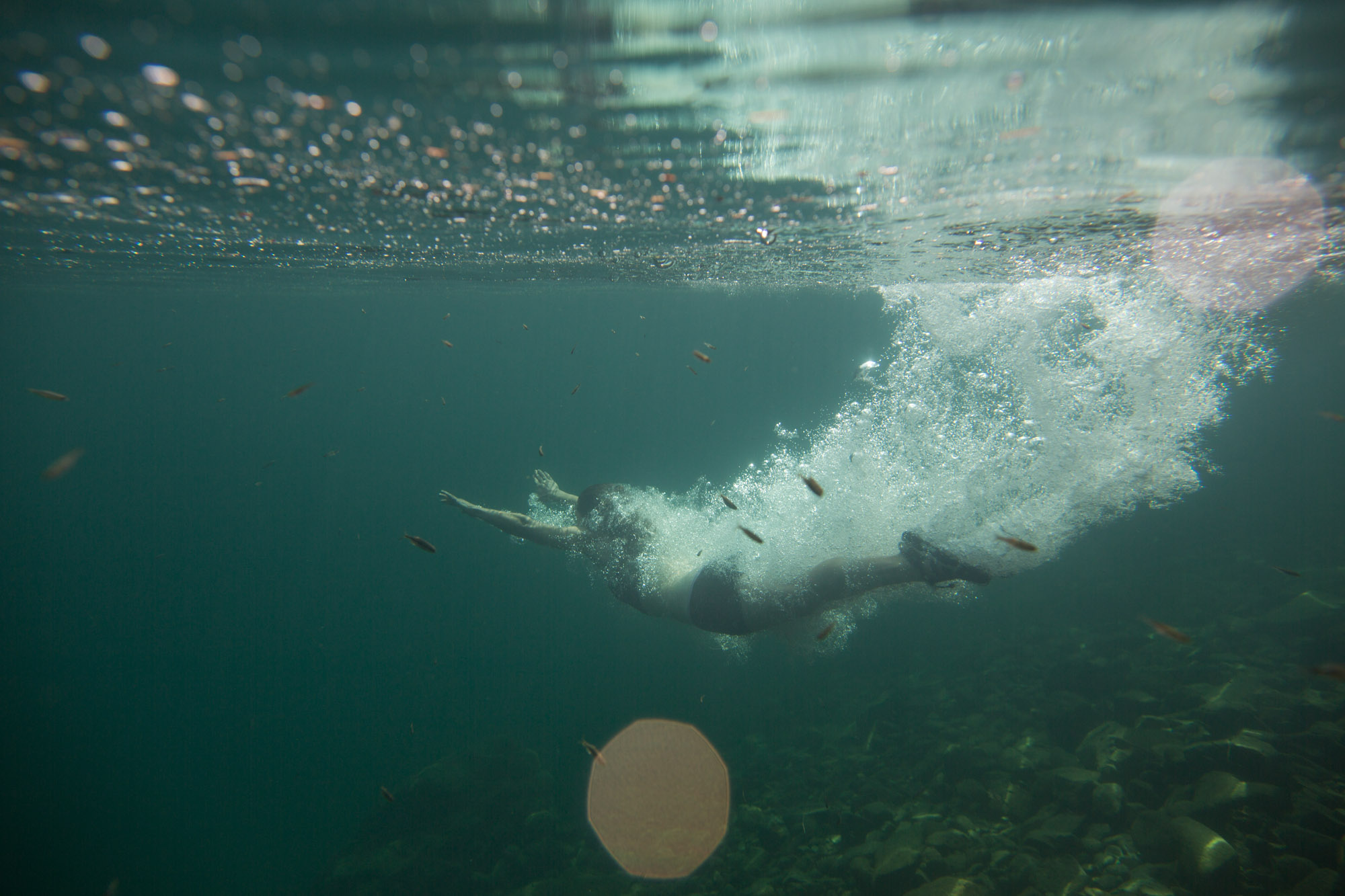 Diving into a lake